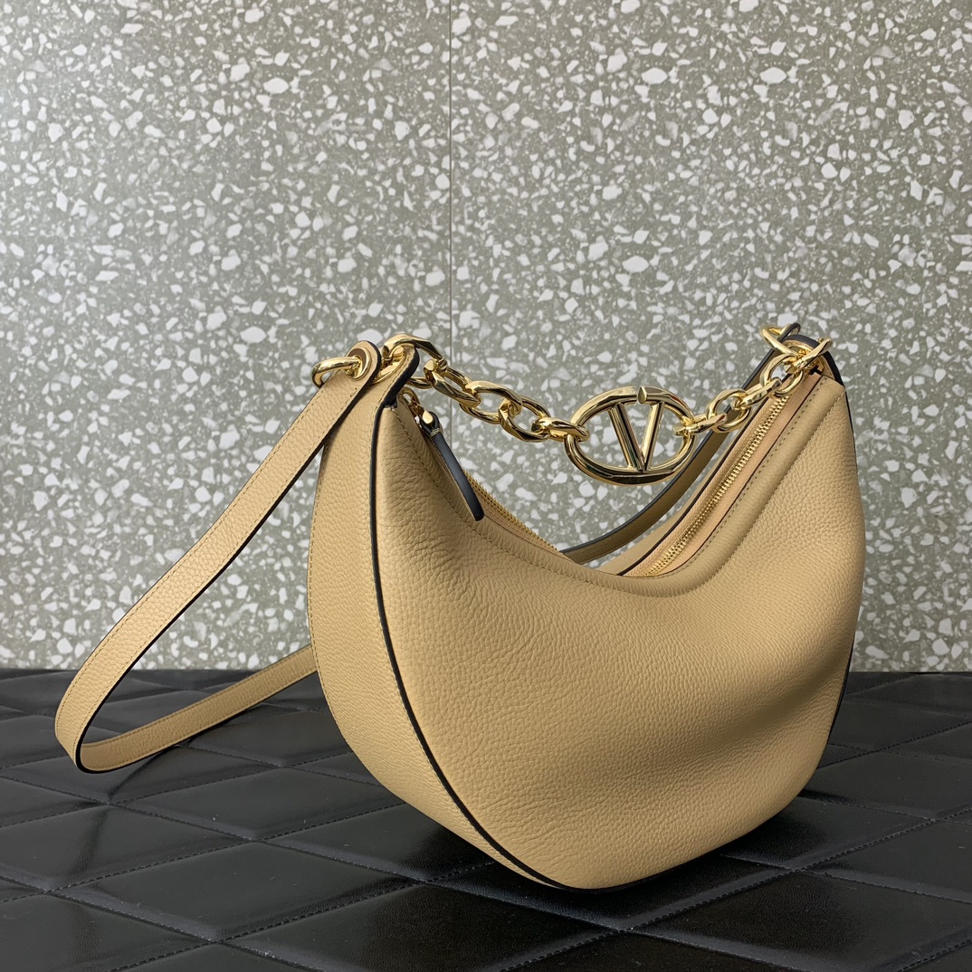 Valentino Garavani VLogo Moon Small Hobo Bag in Apricot Nappa Leather 